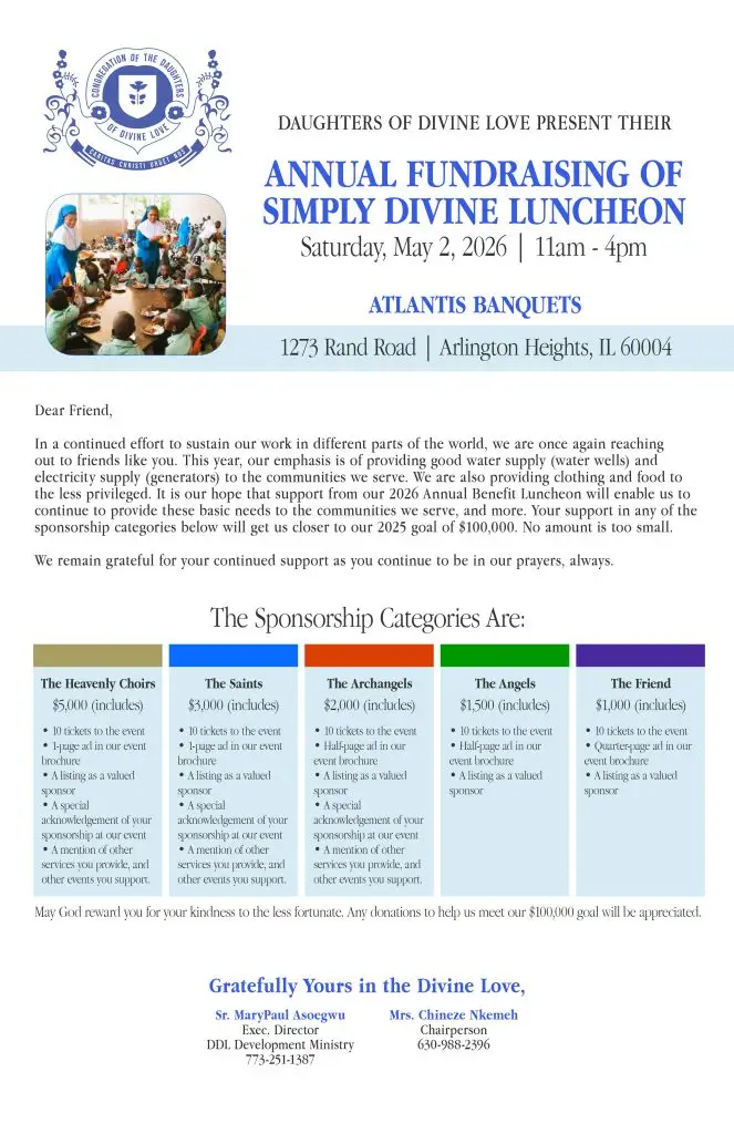 Fundraising luncheon flyer by Daughters of Divine Love